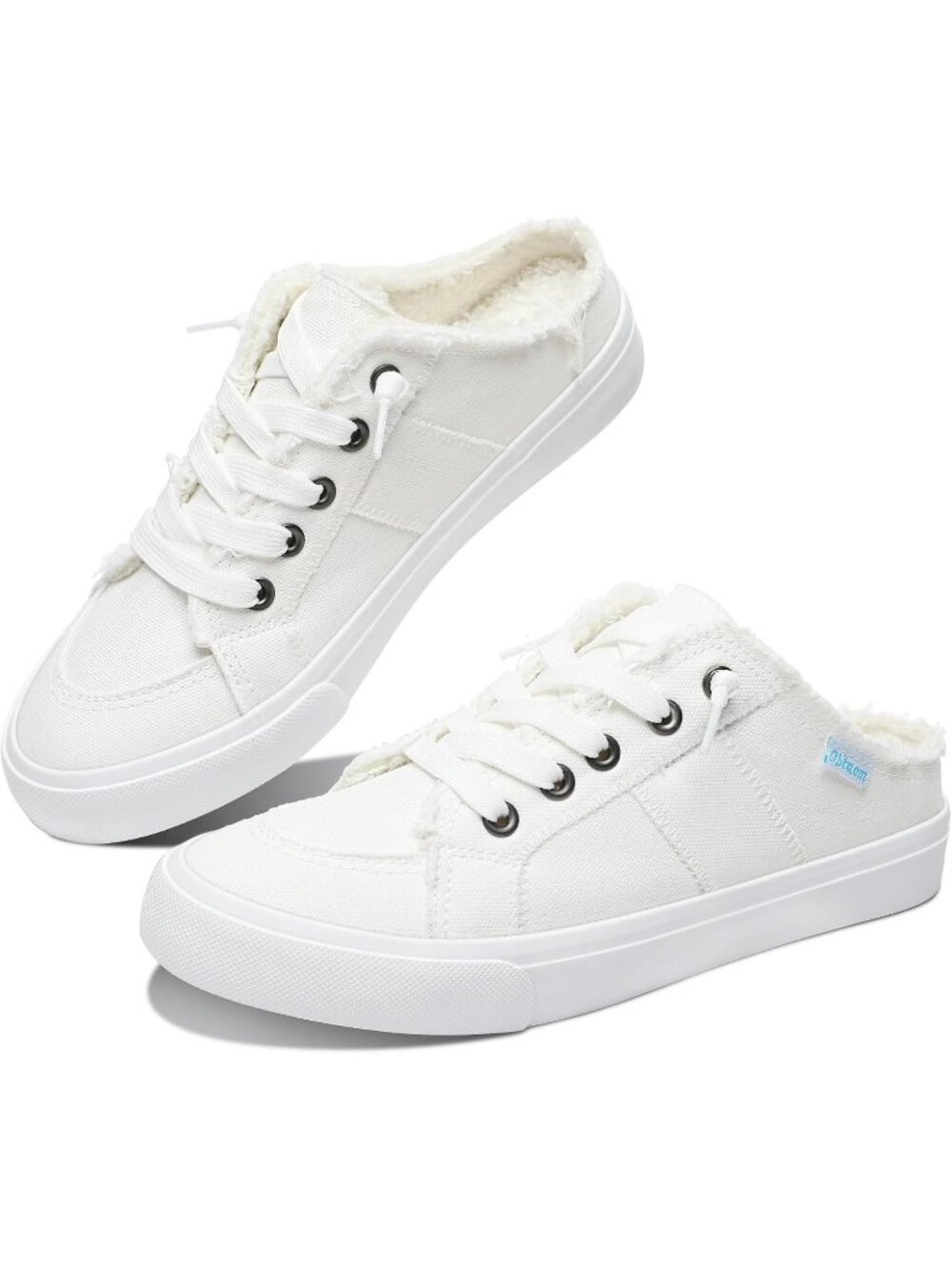 🆕Women's All White Canvas Mules Memory Foam Clipper Sneakers Comfortable